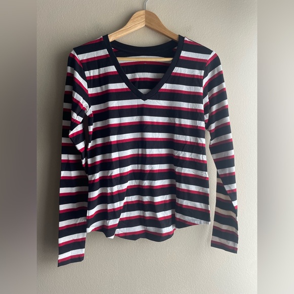 Universal Standard Tops - New Universal Standard Black Red White Striped V Neck Long Sleeve Tee Rex 4XS